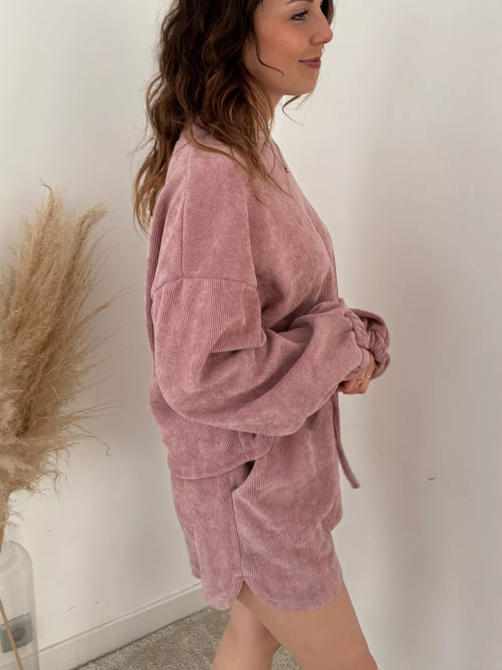 Round Neck Dropped Shoulder Top and Drawstring Shorts Set, image 3