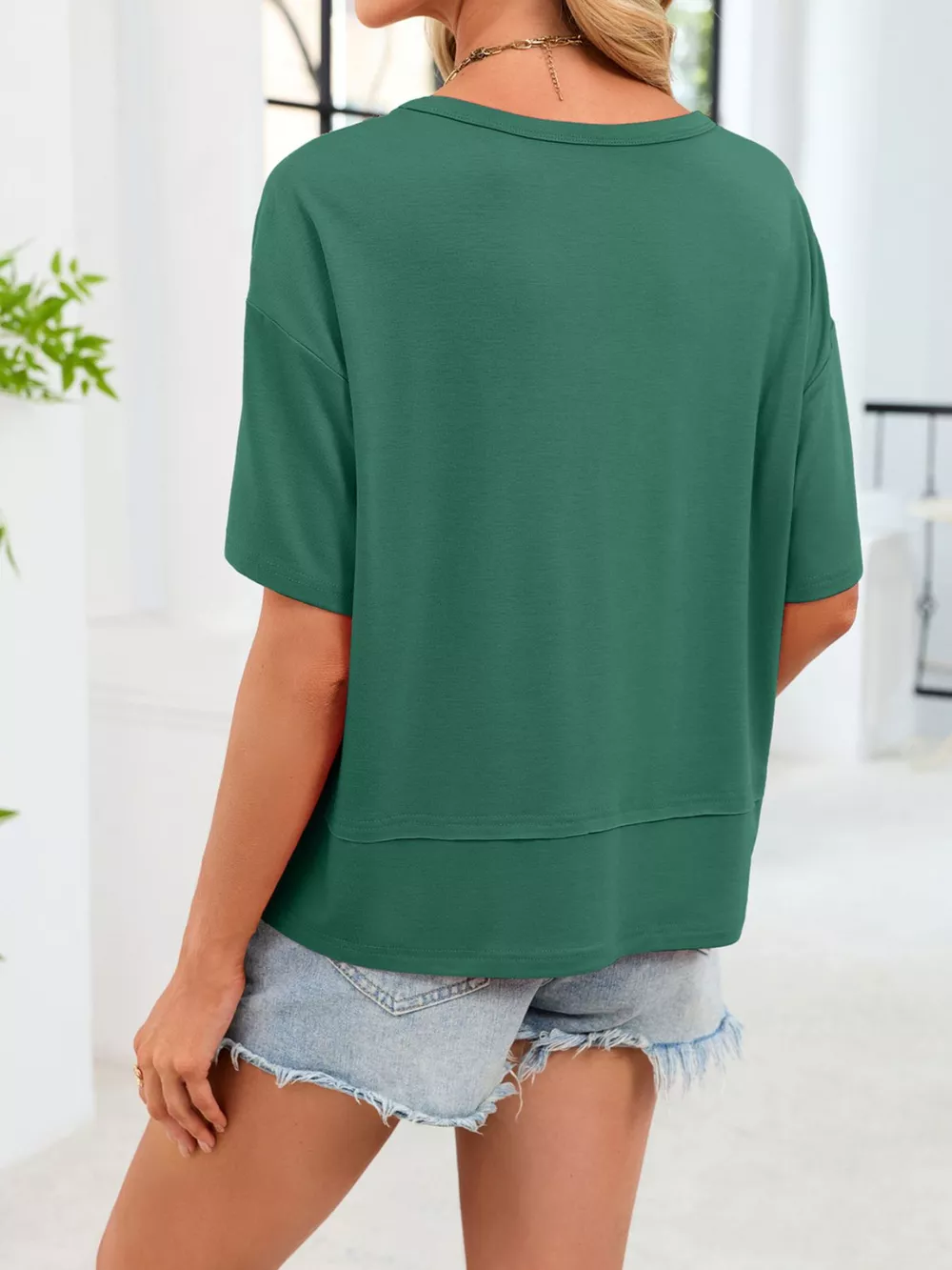 V-Neck Relaxed Fit Solid Color T-Shirt, image 10