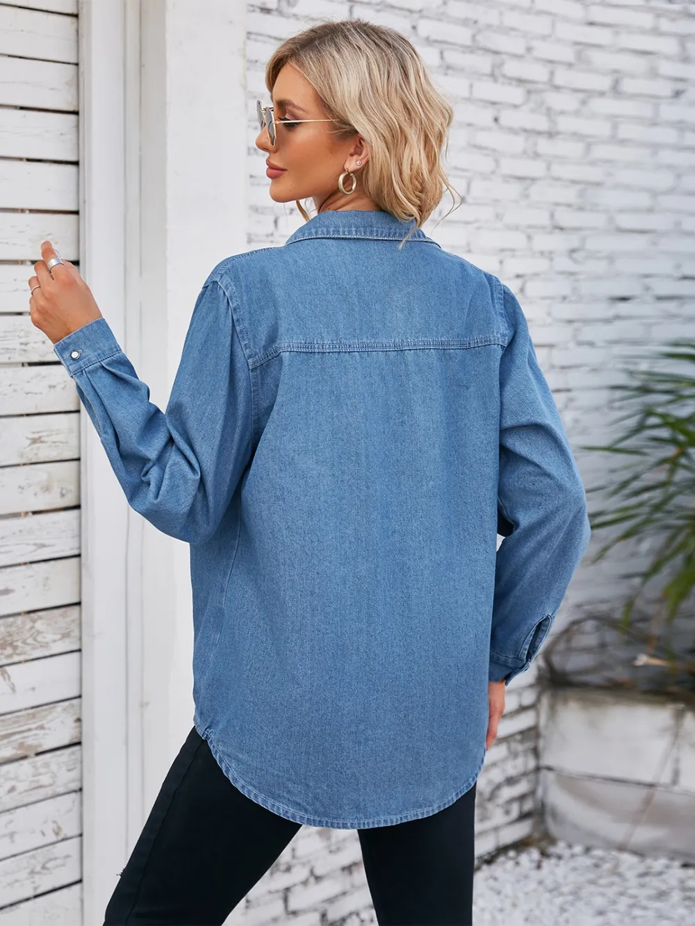 Button Up Collared Neck Denim Jacket, image 6