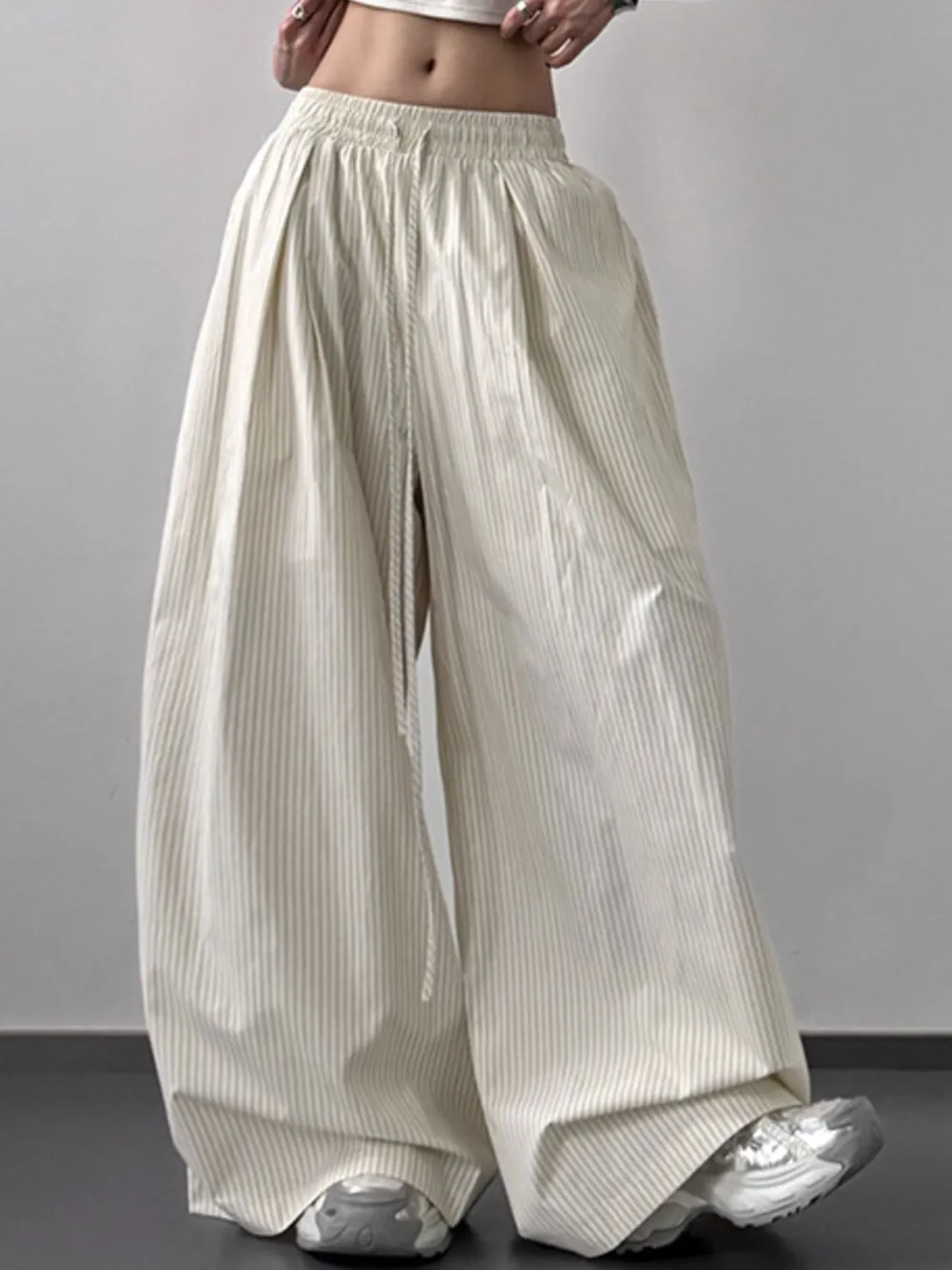 Striped Wide Leg Drawstring Pants, image 9
