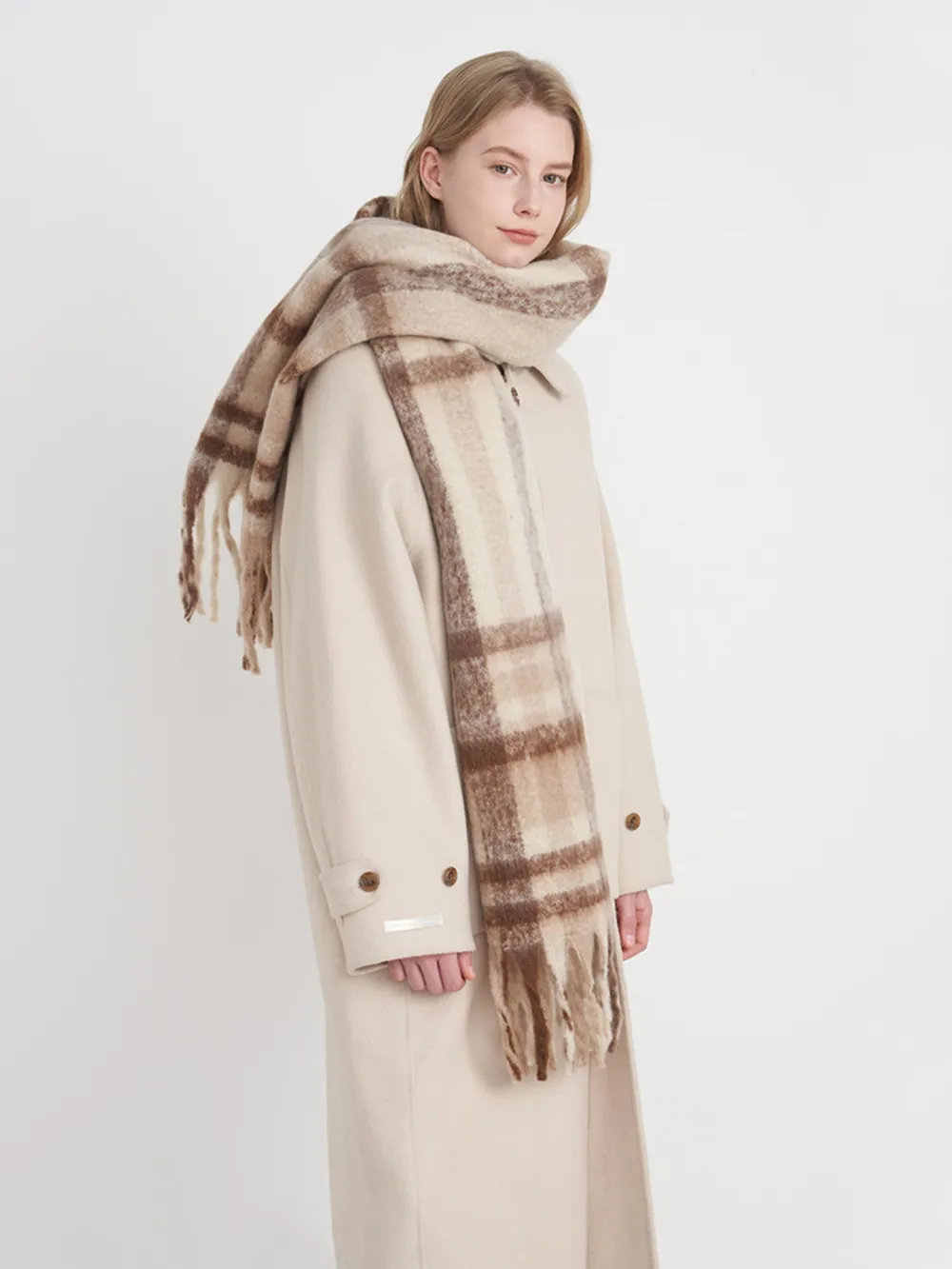 Fringe Plaid Polyester Scarf, image 11