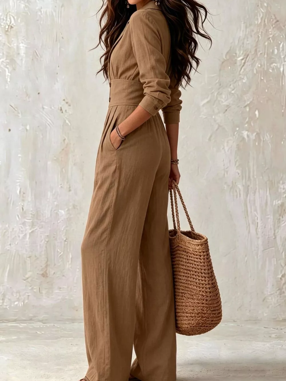 Lapel Collar Button Front Wide-Leg Jumpsuit, image 5