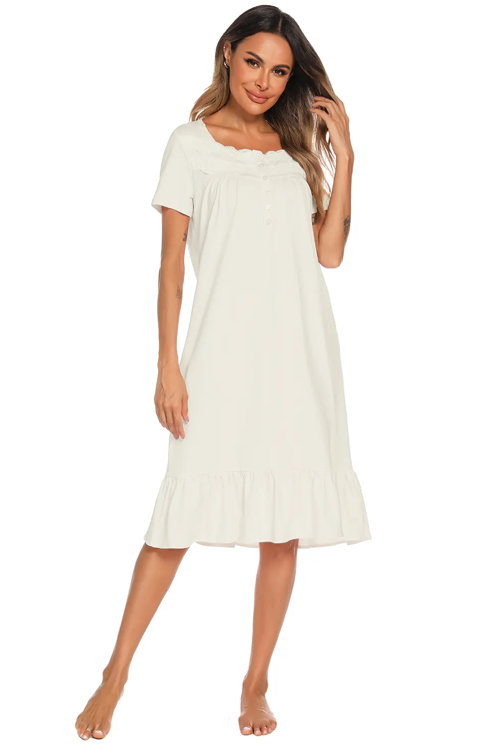 Lace Detail Square Neck Lounge Dress, image 10