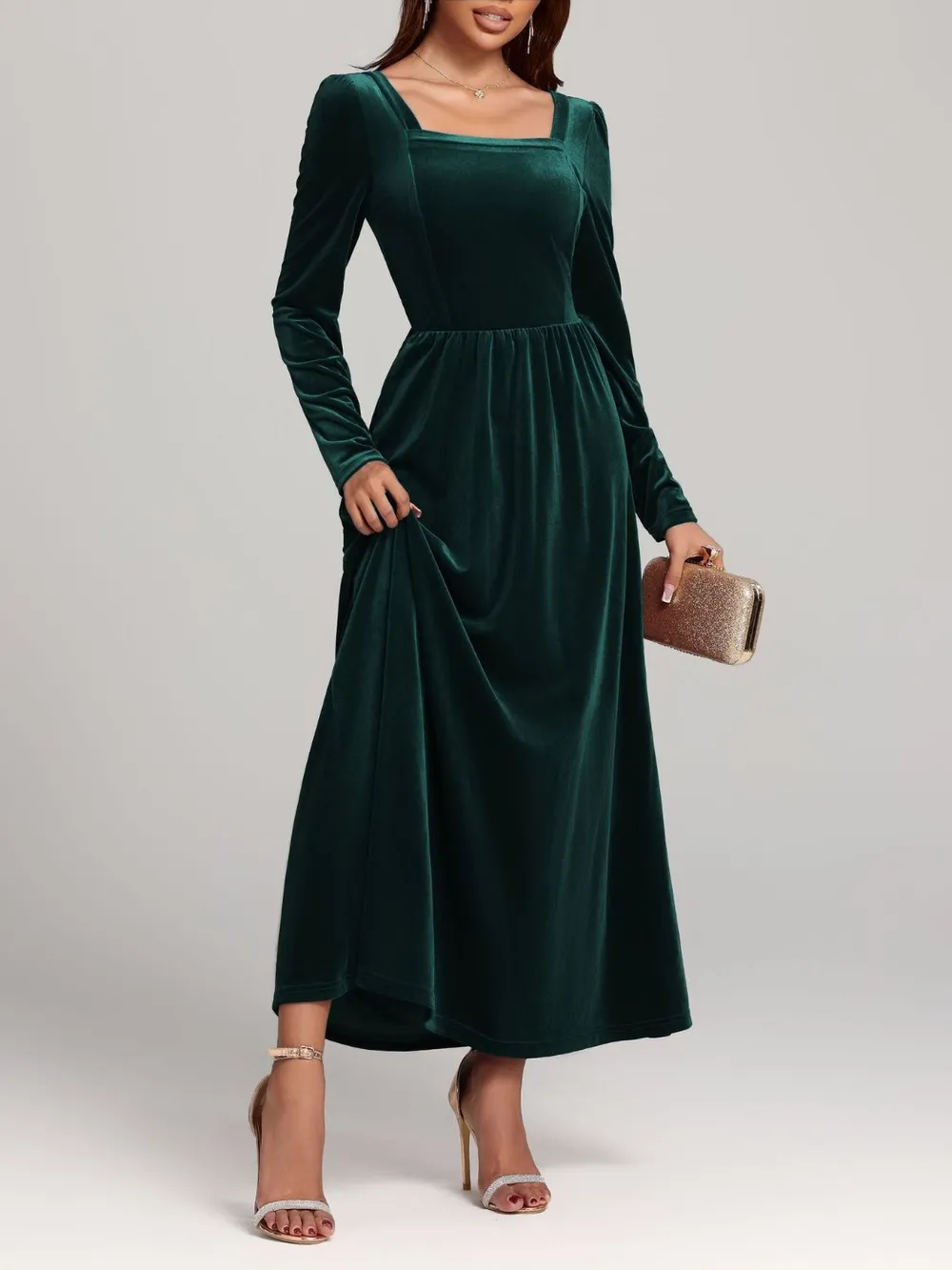 Velvet Square Neck Long Sleeve Dress, image 11