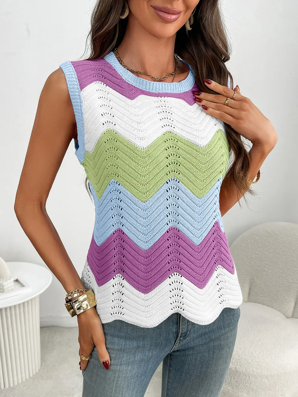 Color Block Round Neck Sweater Vest, image 14
