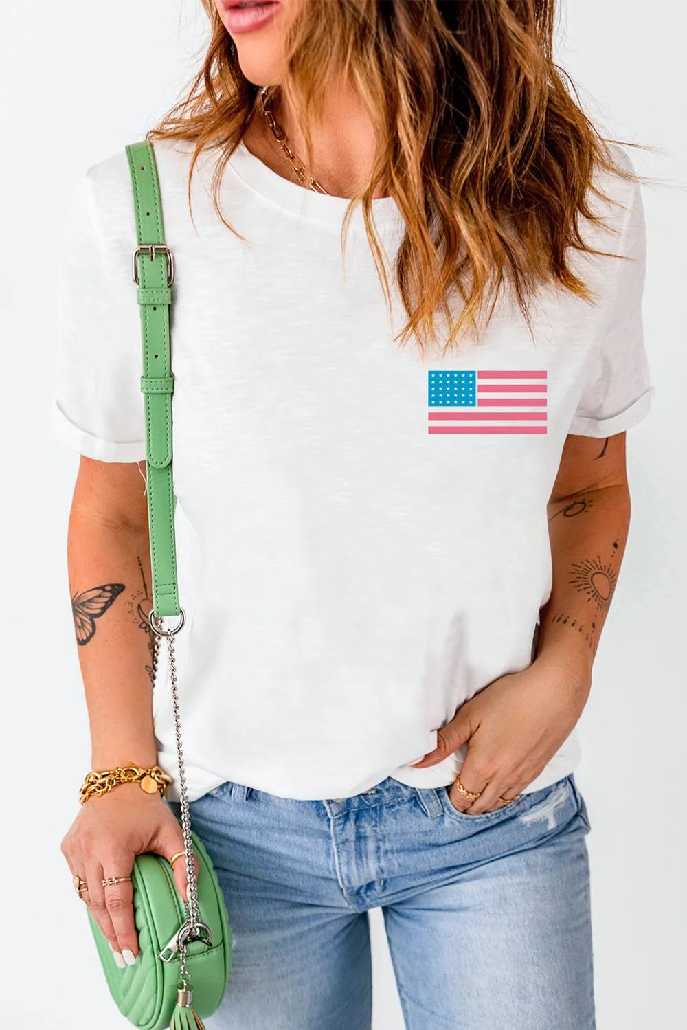 US Flag Round Neck Short Sleeve T-Shirt, image 3