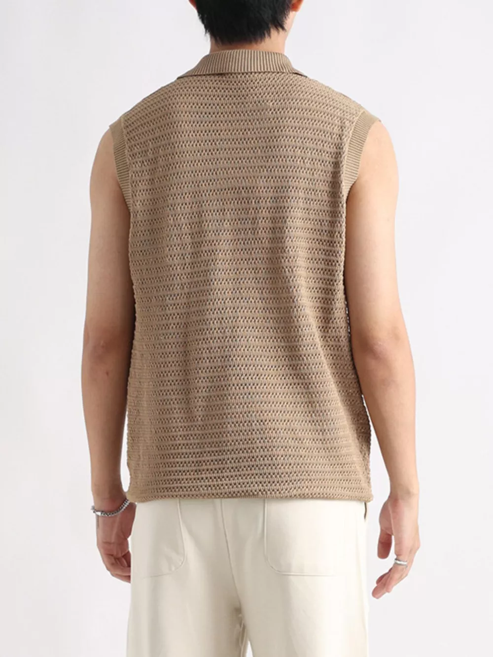 Men's Plus Size Breathable Knit Polo Collar Tank, image 8