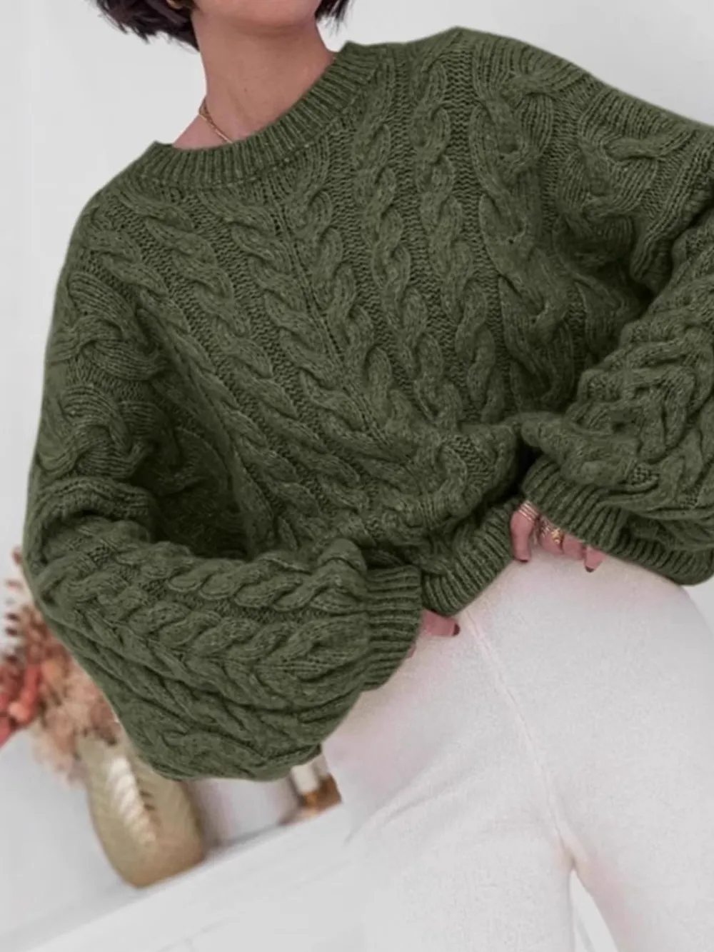 Cable Knit Long Sleeve Sweater, image 19
