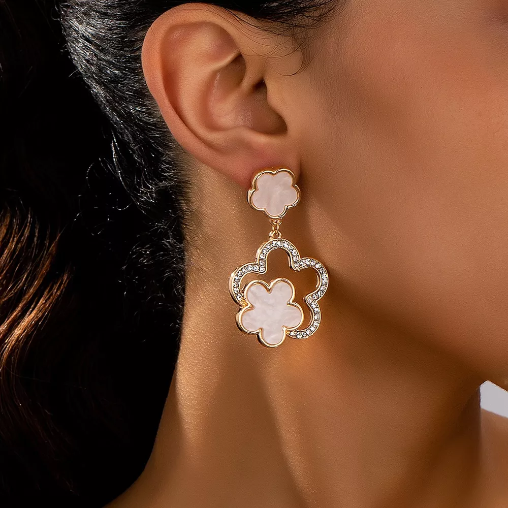 Lucky Clover Dangle Earrings with Rhinestone Accents, image 4