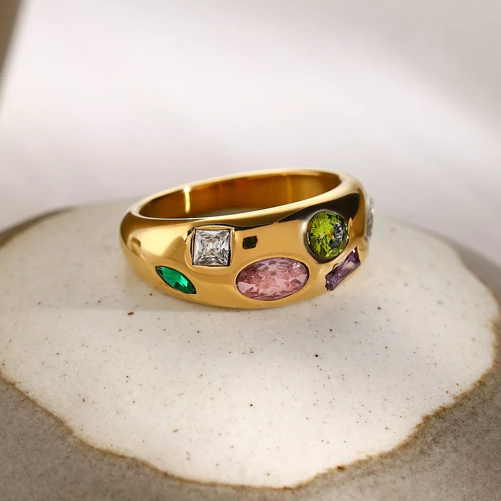 18K Gold-Plated Colorful Zircon Ring, image 5