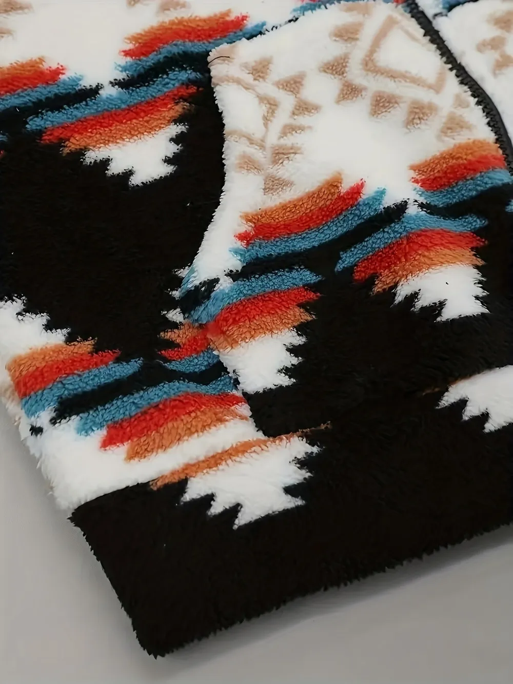 Geometric Zip Up Hooded Sherpa Jacket, image 6
