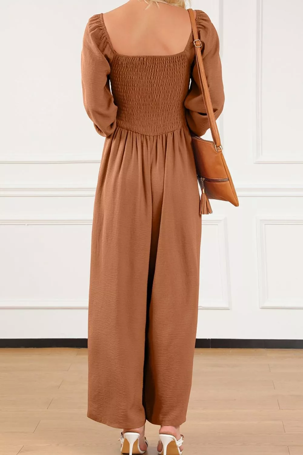 Boho Smocked Square Neck Wide Leg Jumpsuit, image 2