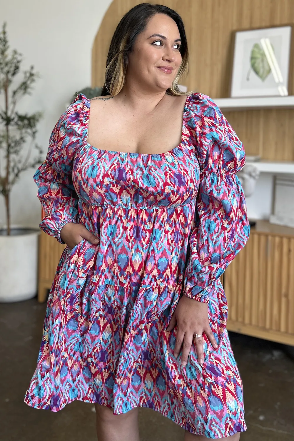 Full Size Printed Long Sleeve Dress, image 9