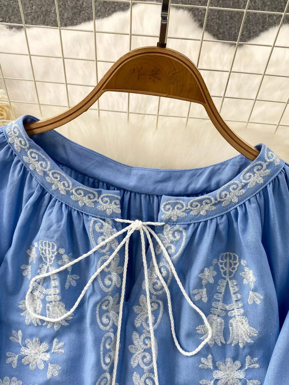 Embroidered Tie Neck Blouse, image 7