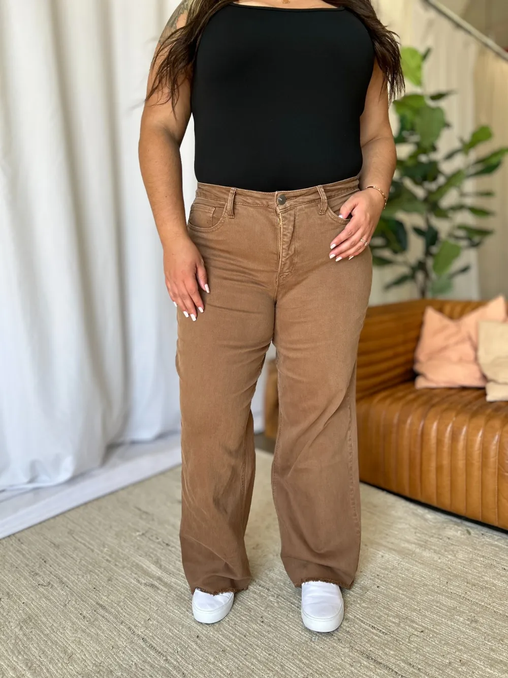Full Size High Rise Garment Dye Wide Leg Jeans, image 9