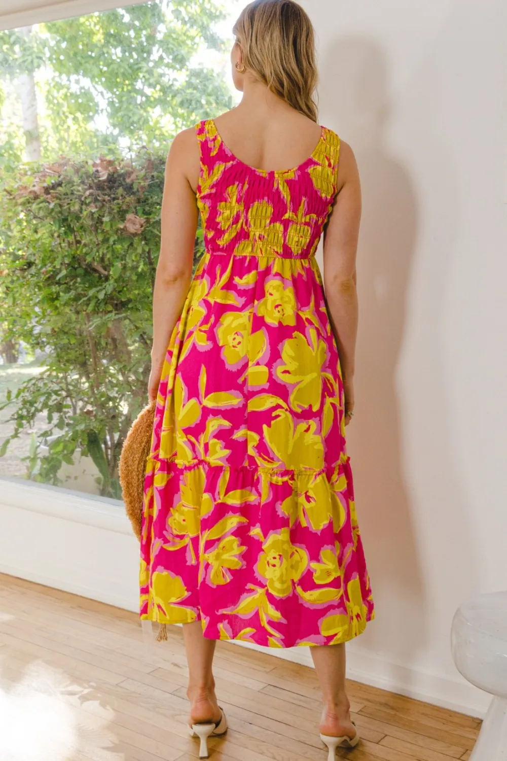 Full Size Floral Smocked Ruffled Midi Dress, image 2