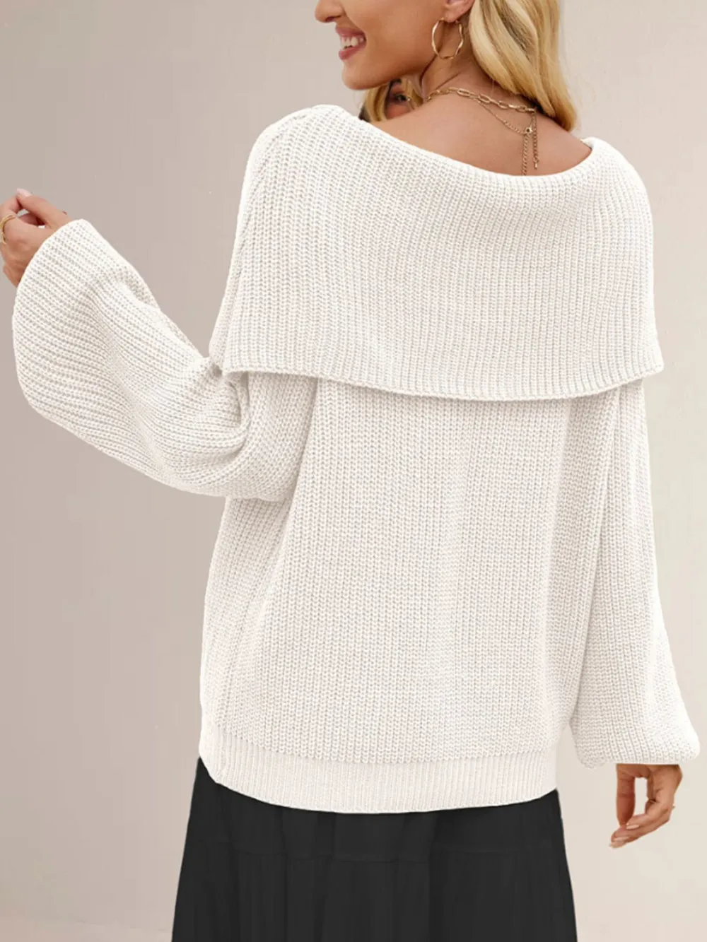 Fold-Over Collar Long Sleeve Sweater, image 12