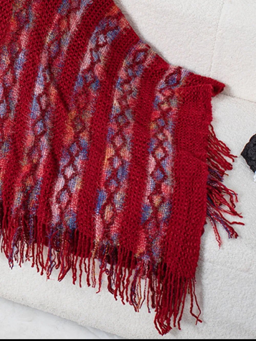 Fringe Contrast Hooded Poncho, image 10