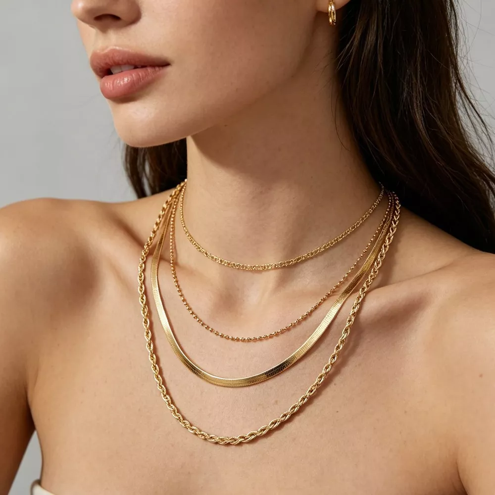 Layered 18K Gold-Plated Chain Necklace, image 4
