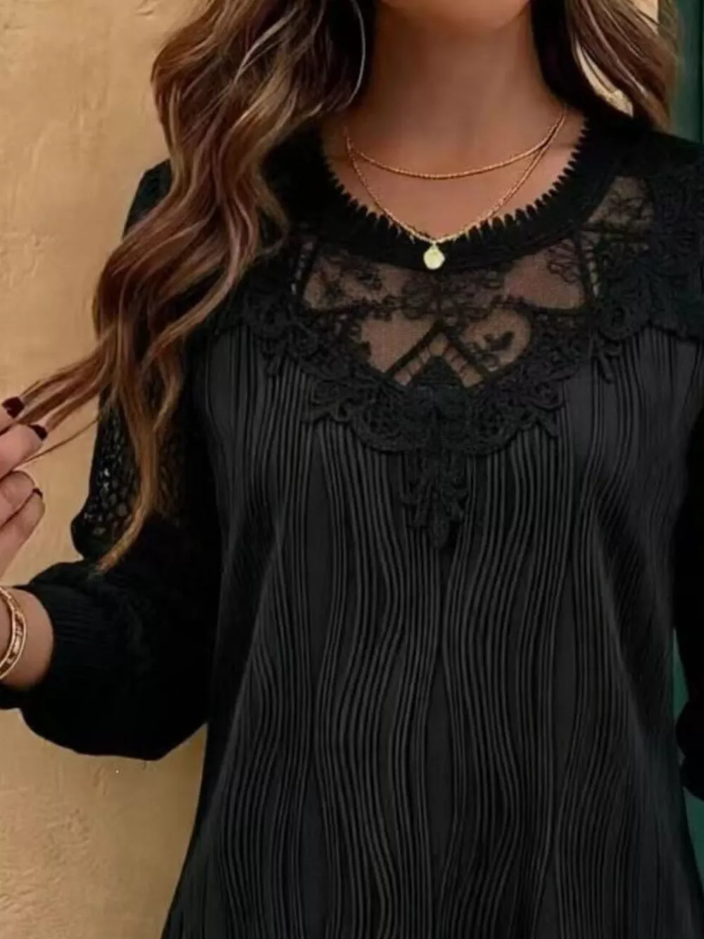 Lace Patchwork Long Sleeve Blouse, image 9