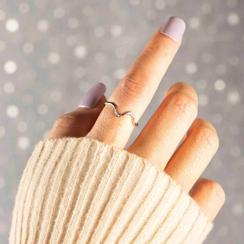 925 Sterling Silver Inlaid Zircon Wave Shape Ring, image 7