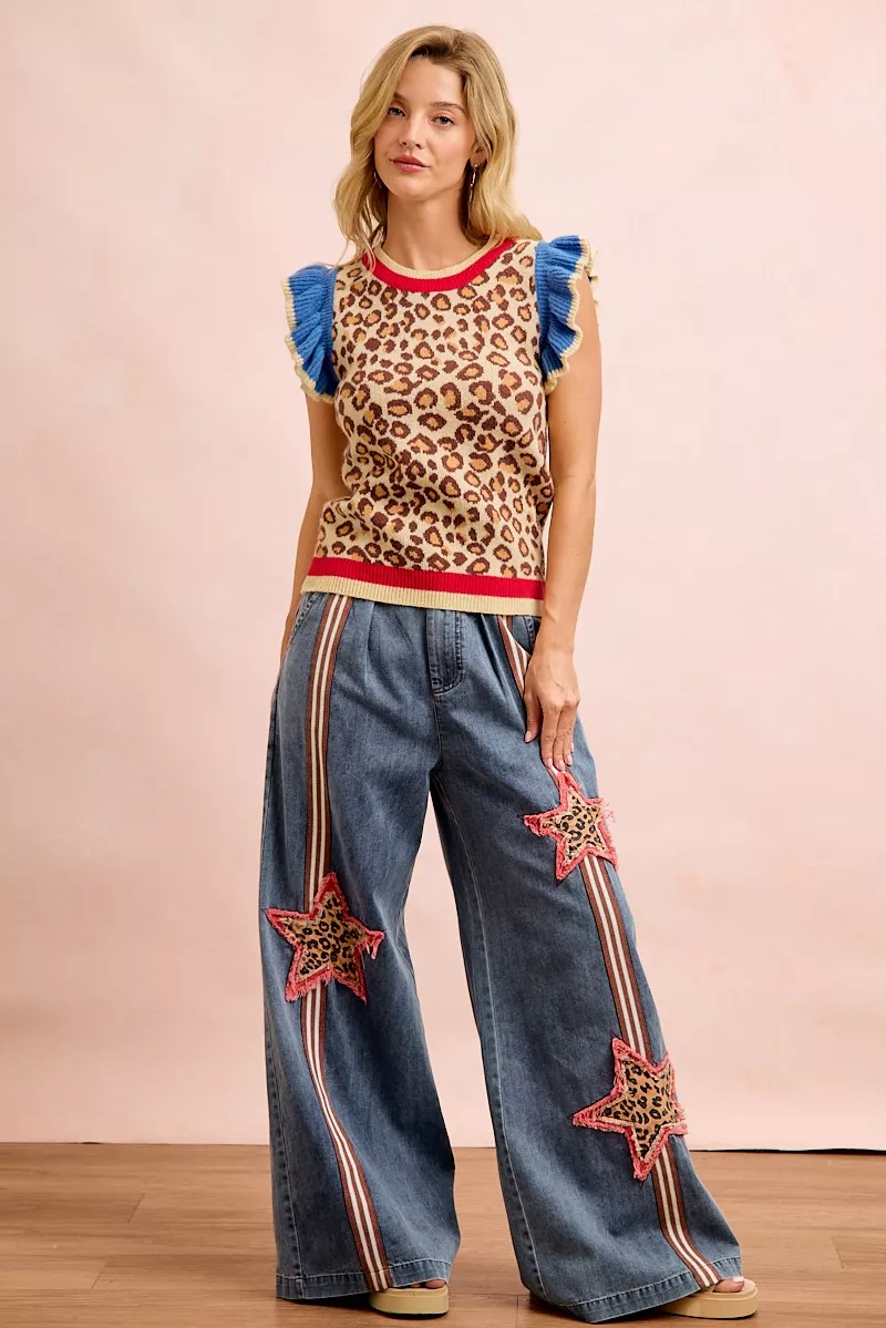BiBi 4th Of July Leopard Ruffled Detail Knit Top, image 12