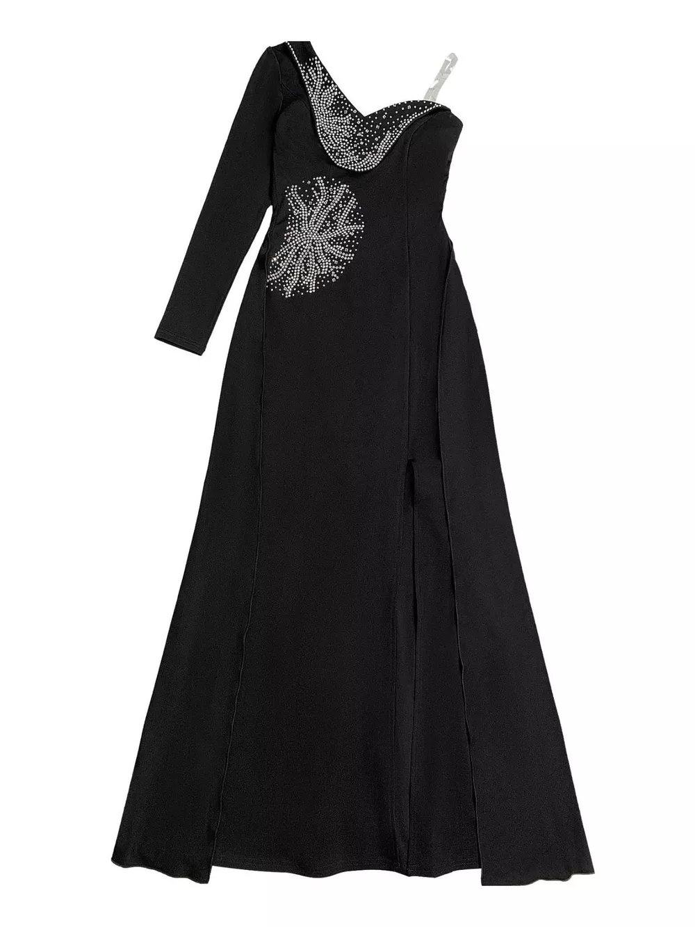 Slit Rhinestone One Shoulder Maxi Dress, image 3