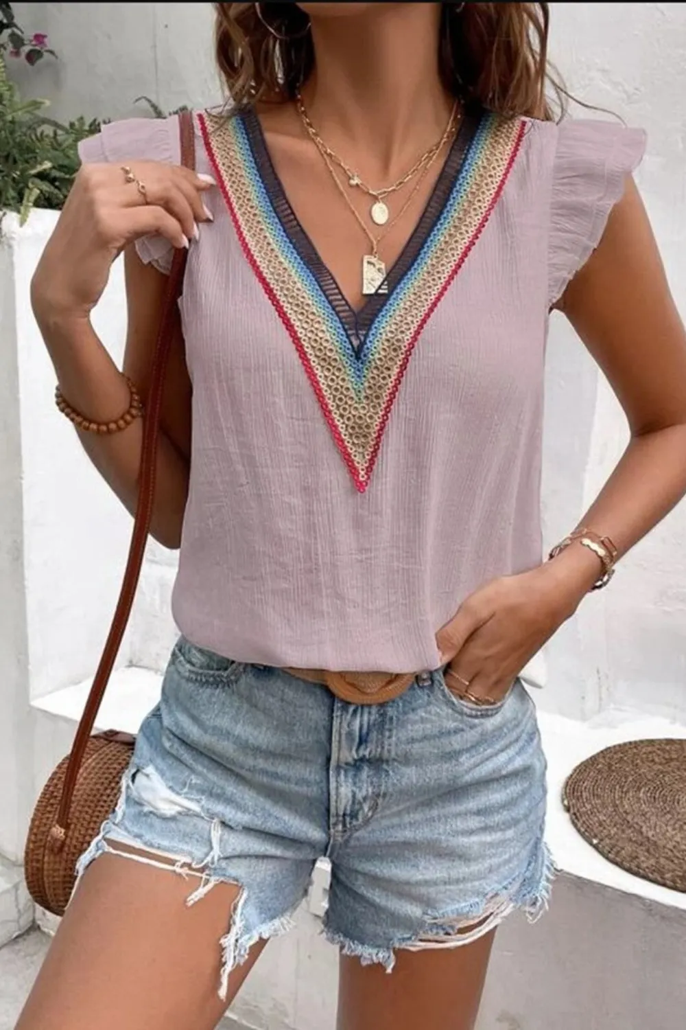 Full Size Ruffled V-Neck Cap Sleeve Blouse, image 18