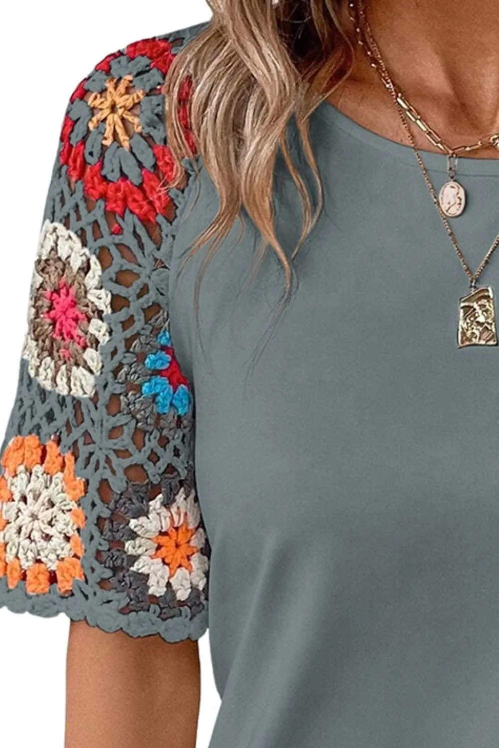 Geometric Round Neck Short Sleeve Blouse, image 14