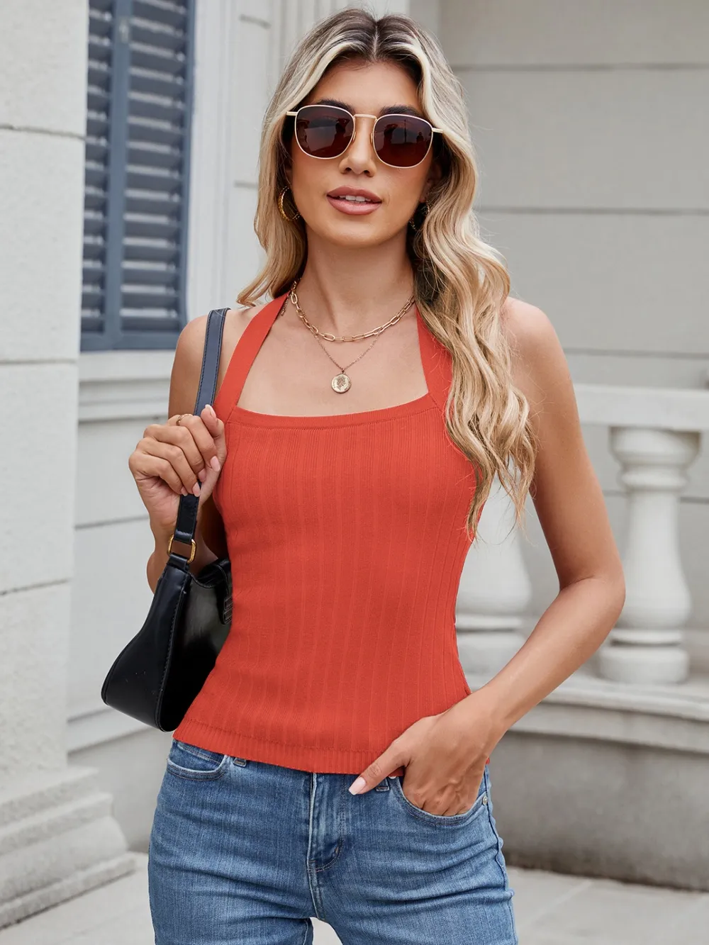 Solid Color Halter Neck Knit Cami, image 9