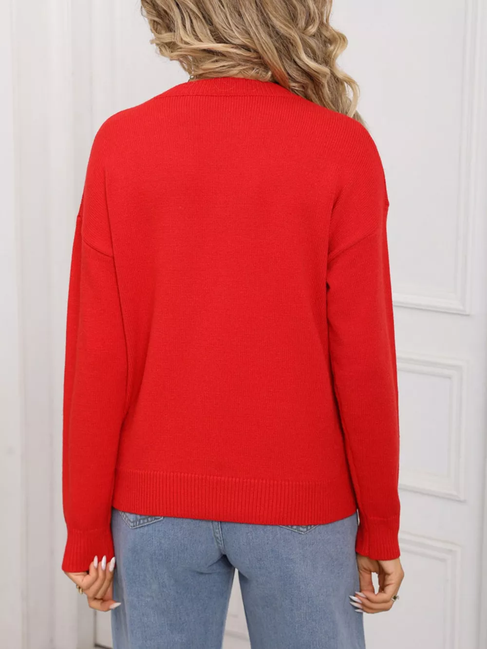 Valentine's Day Heart Round Neck Dropped Shoulder Sweater, image 13