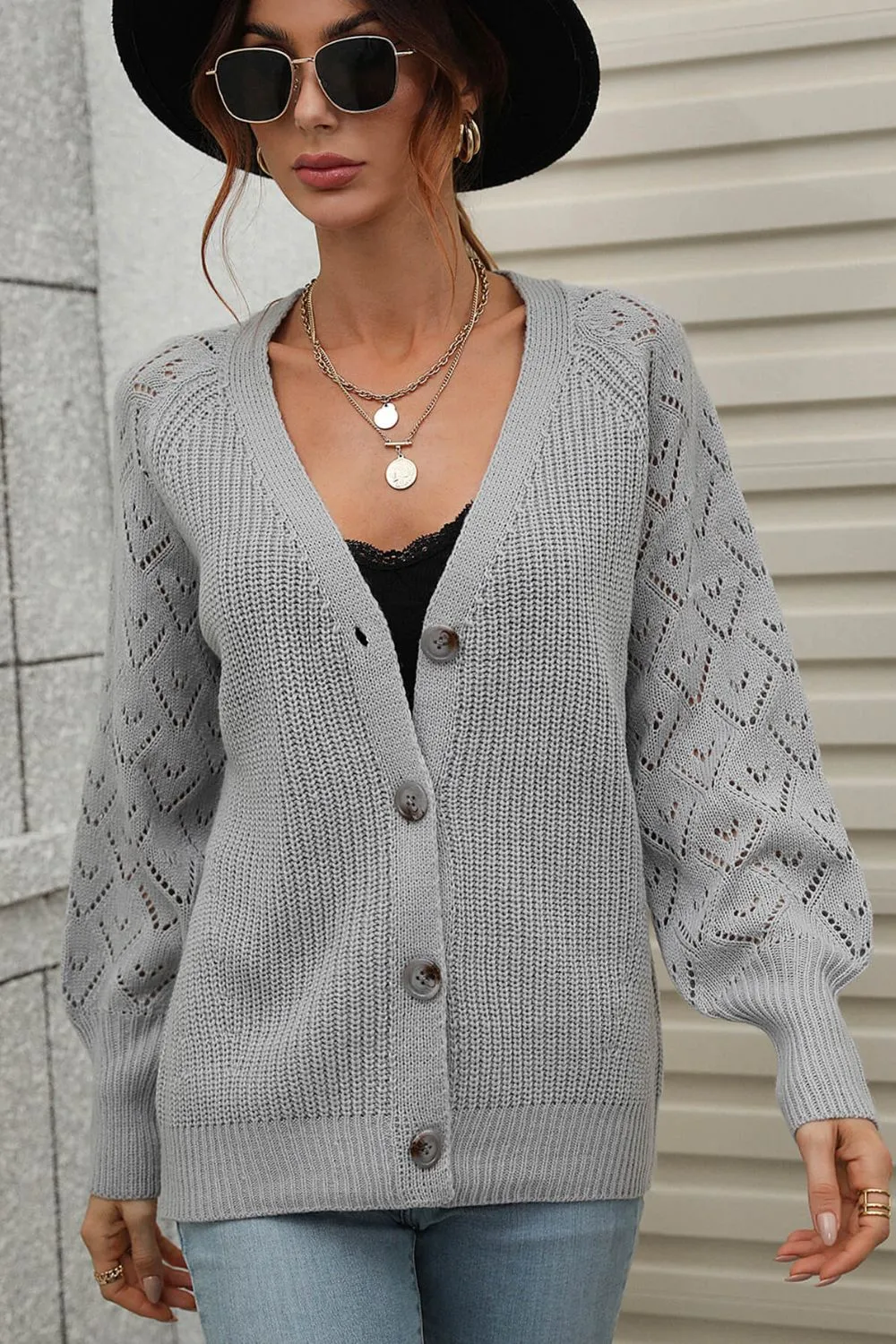 Rib-Knit Plunge Raglan Sleeve Cardigan, image 4