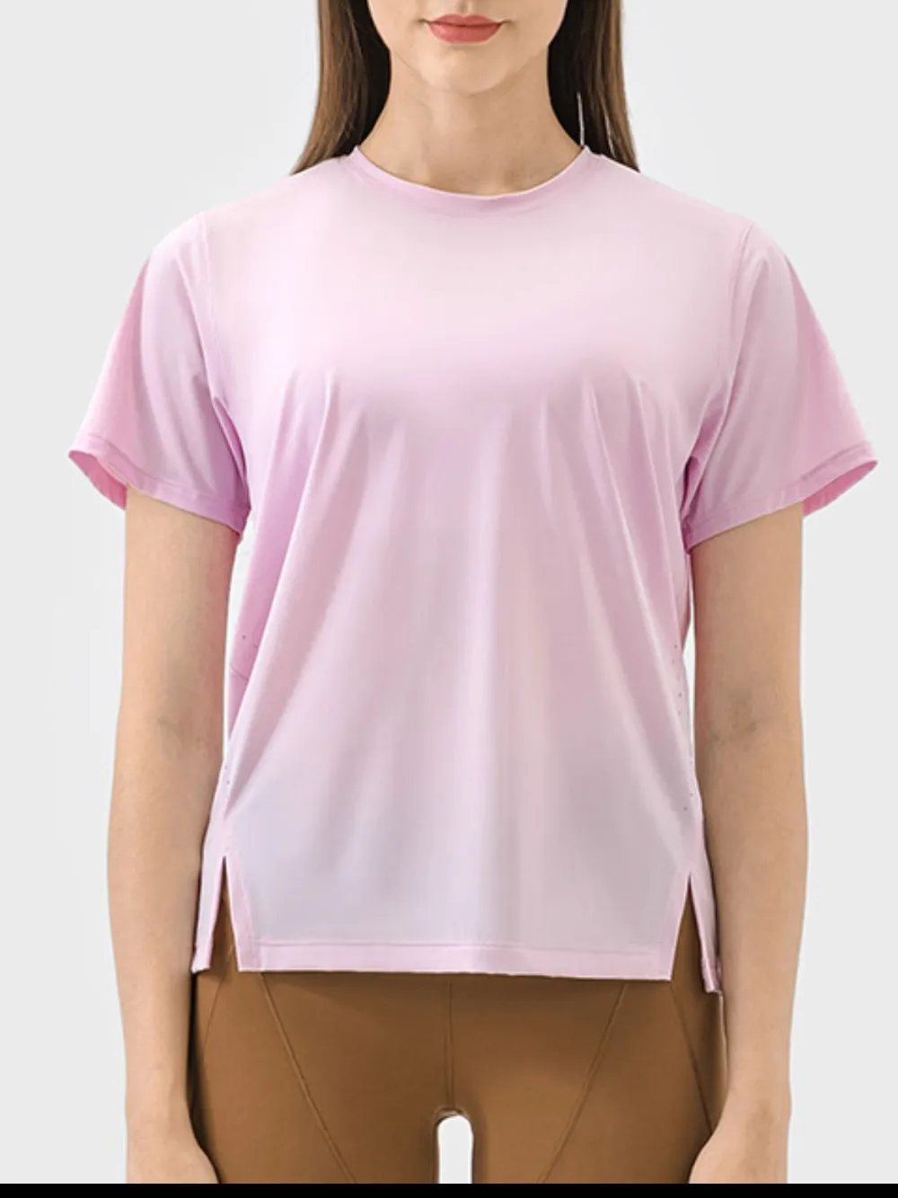 Slit Round Neck Short Sleeve Active T-Shirt, image 4