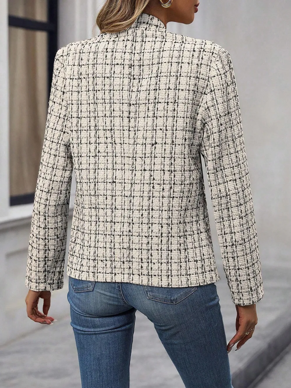 Plaid Open Front Long Sleeve Jacket, image 11
