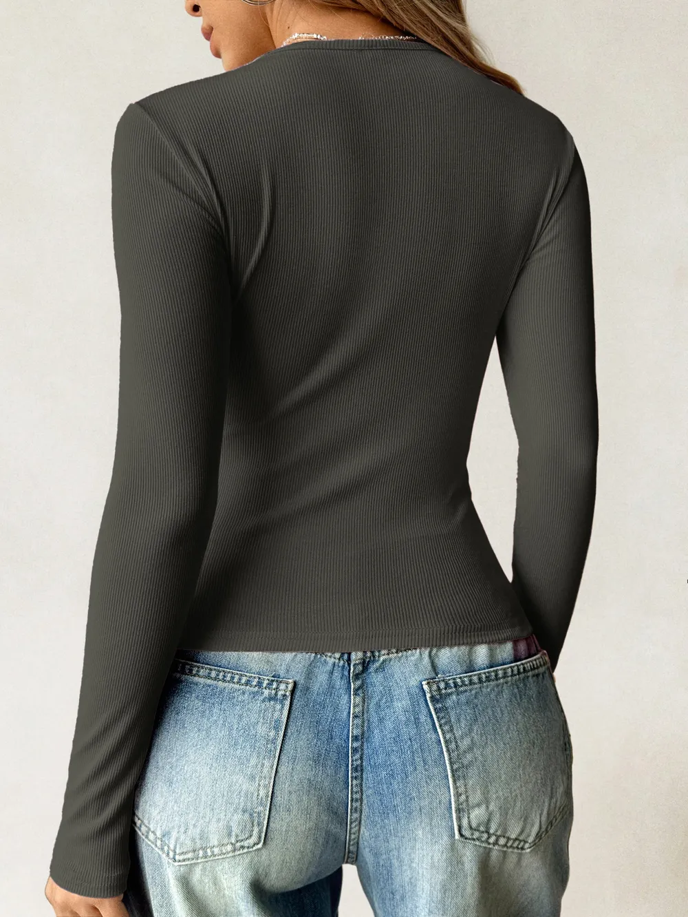 Ribbed Knit Long Sleeve T-Shirt, image 20