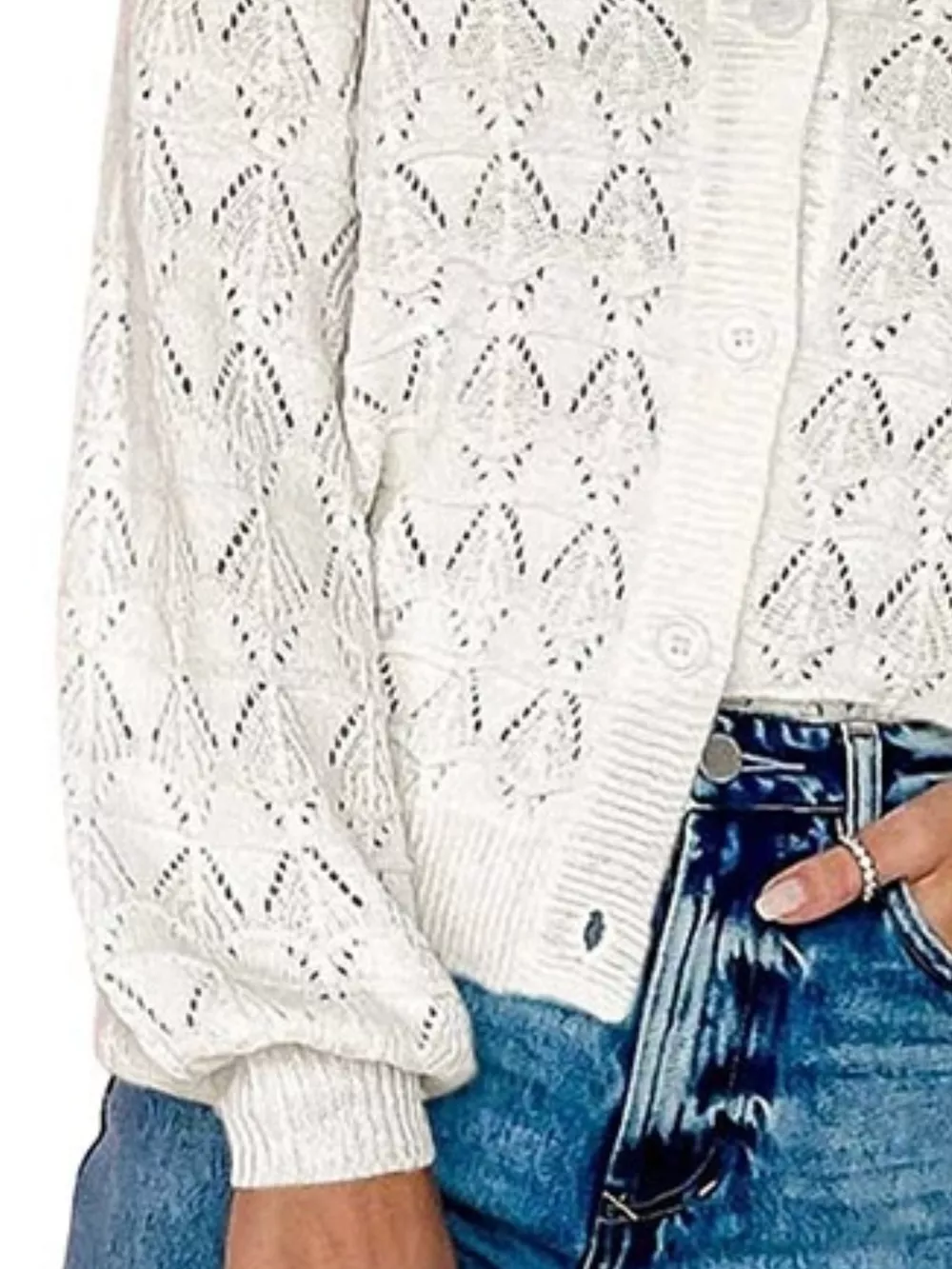 Chic V-Neck Openwork Button-Down Knit Cardigan, image 12