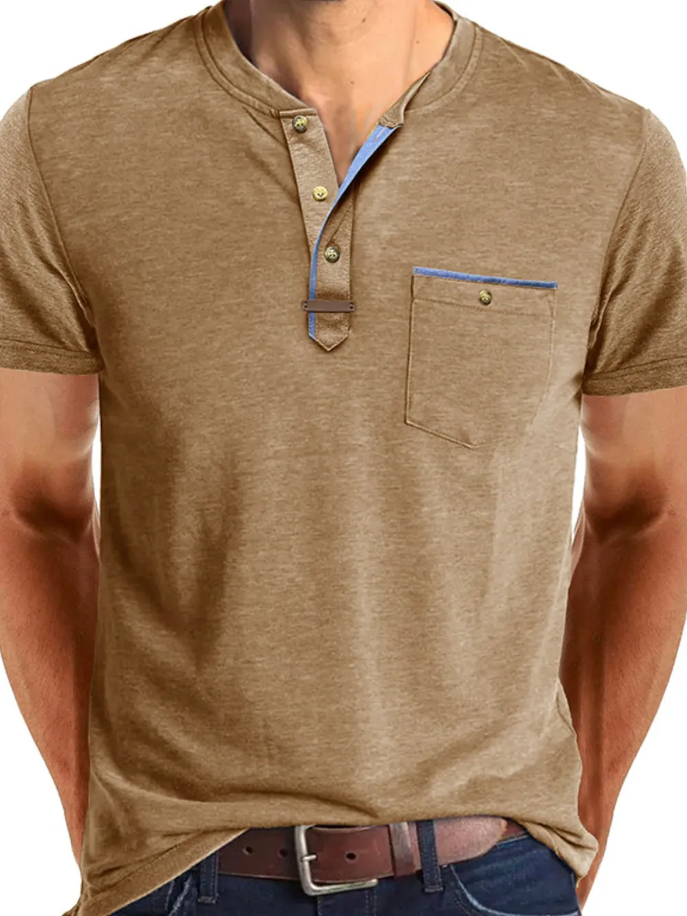 Men's Full Size Short Sleeve Henley Polo with Contrast Trim Plus Size, image 6