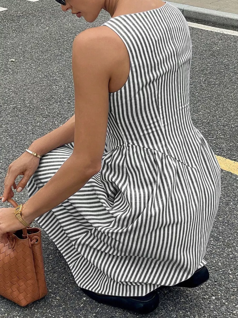 Striped Square Neck Midi Dress, image 11
