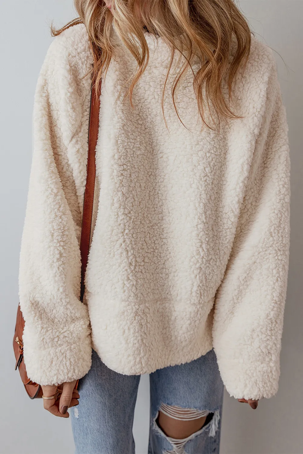 Turtleneck Long Sleeve Slit Fleece Sweatshirt, image 6