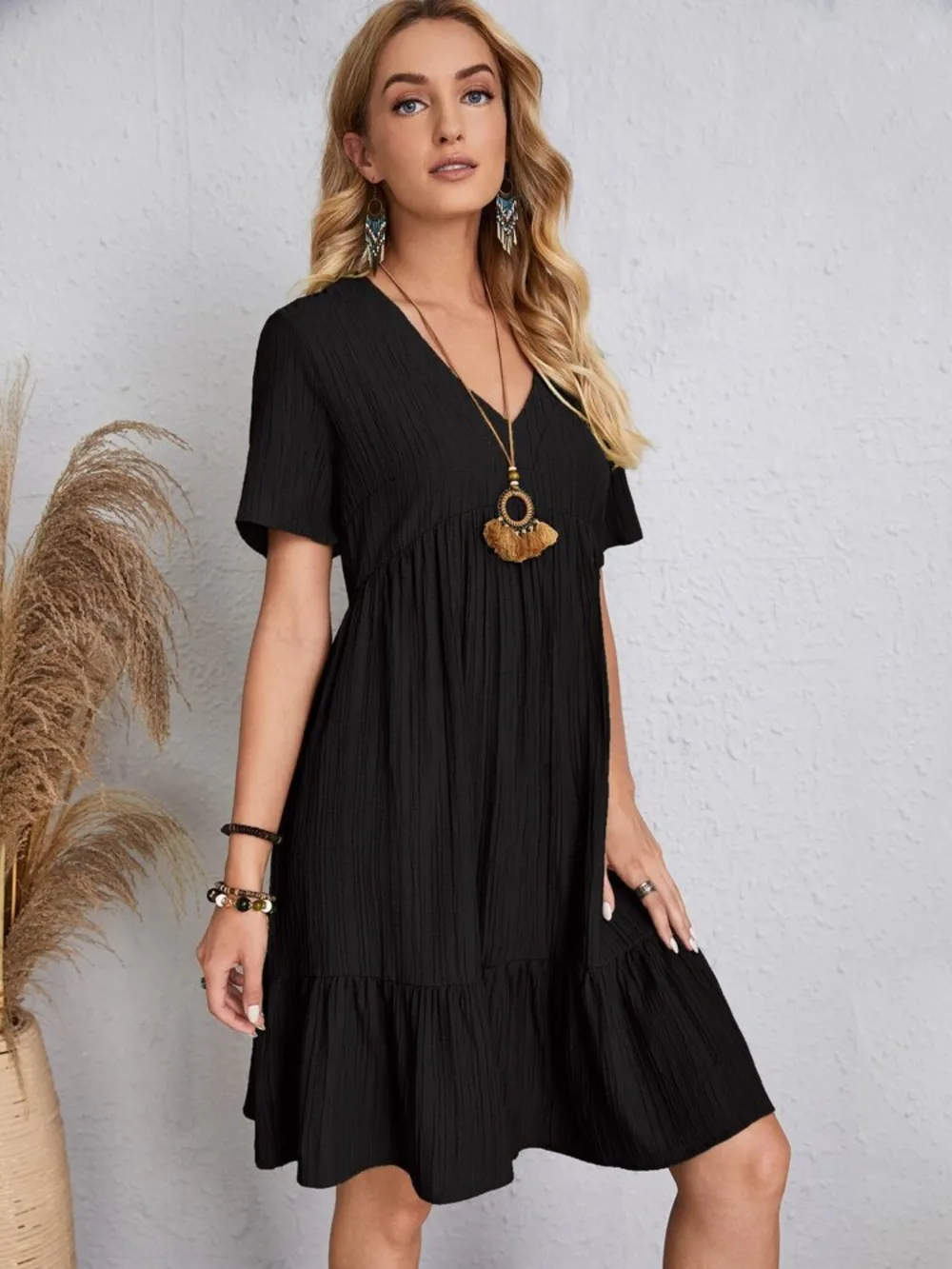 Full Size V-Neck Short Sleeve Dress, image 13