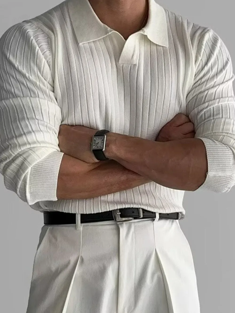 Men's Plus Size Collared Neck Long Sleeve Polo, image 2