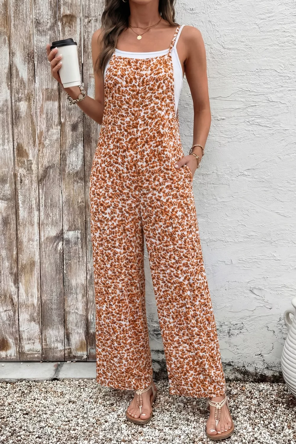 Floral Print Spaghetti Strap Wide Leg Jumpsuit