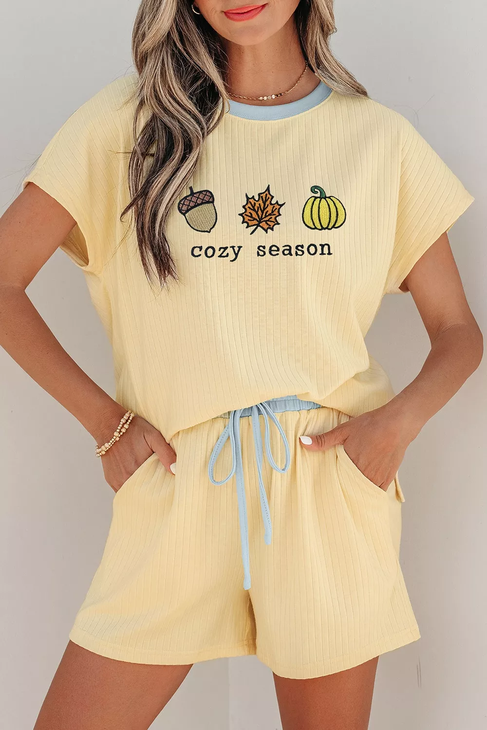 Cozy Season Embroidered Graphic Relaxed Two-Piece Short Set, image 2