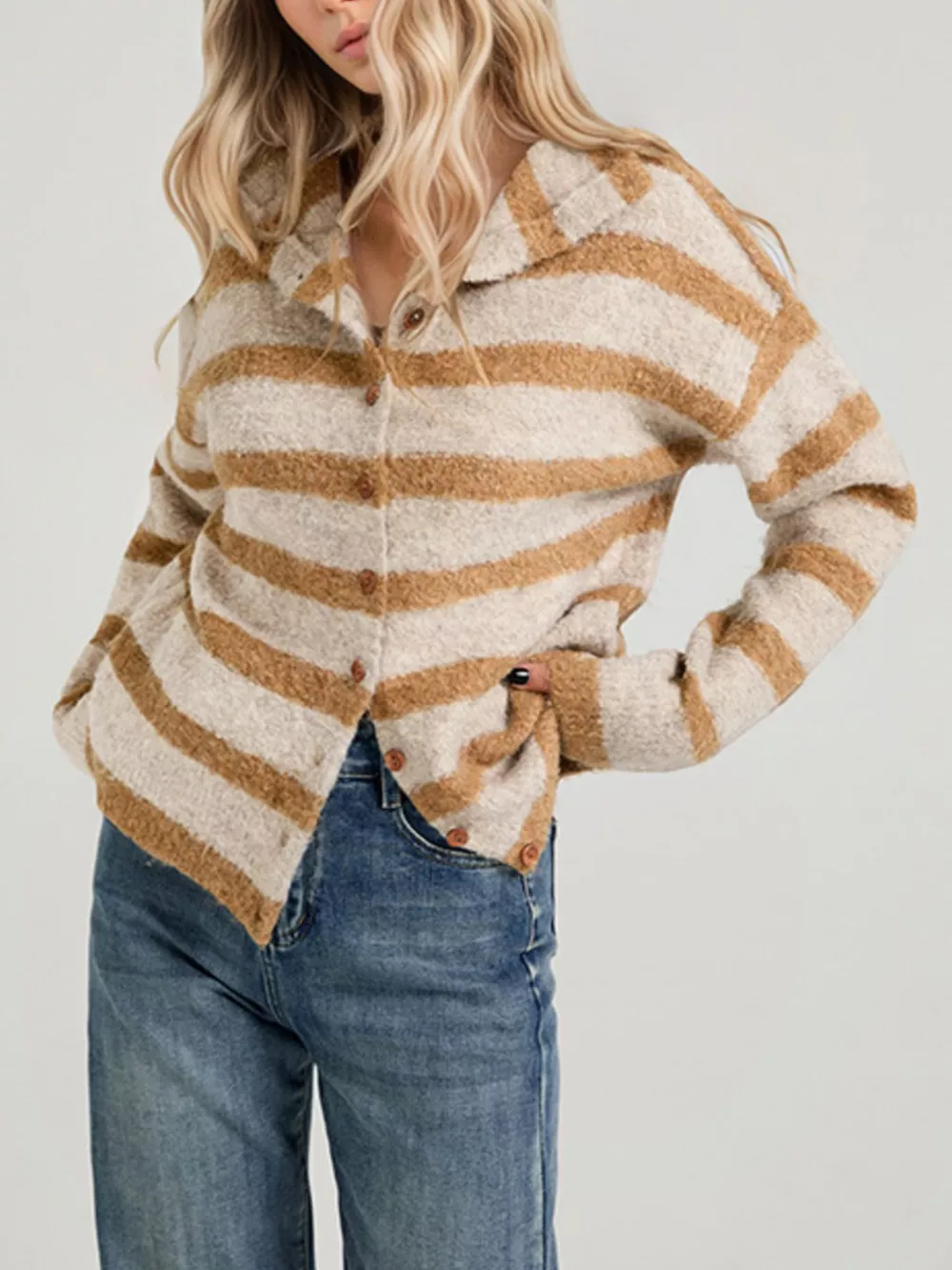 Striped Fuzzy Knit Cardigan, image 3