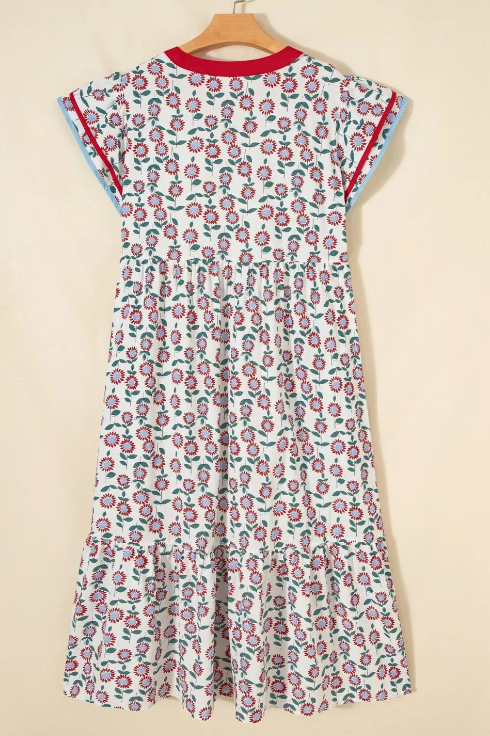 Floral Print Ruffle Sleeve Tiered Midi Dress, image 8