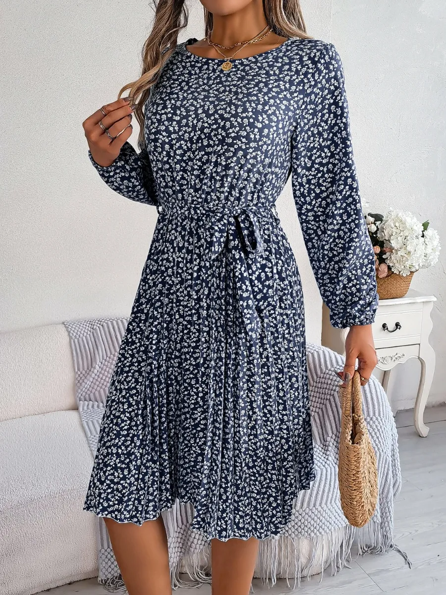 Ditsy Floral Tie Waist Pleated Dress, image 15
