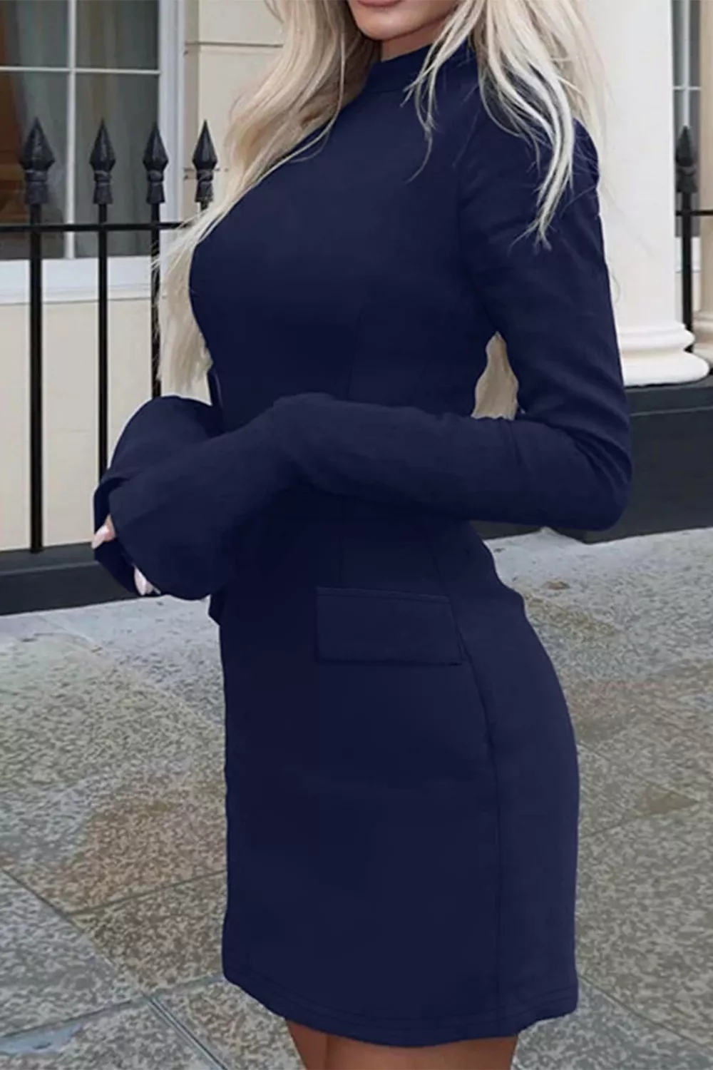 Long-Sleeve Mini Dress with Flap Pockets, image 12