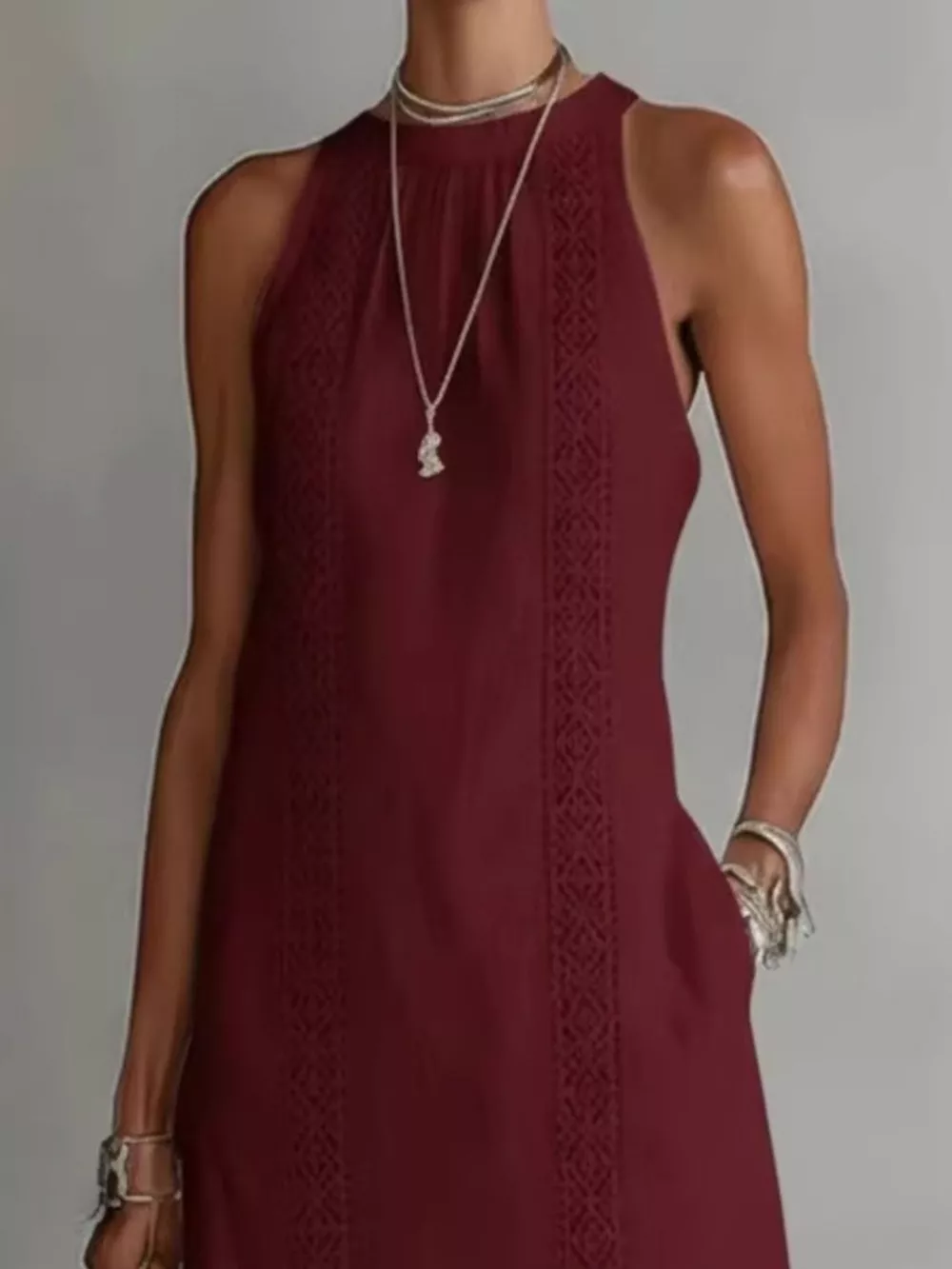Full Size Sleeveless Lace Trim Midi Dress Plus Size, image 9
