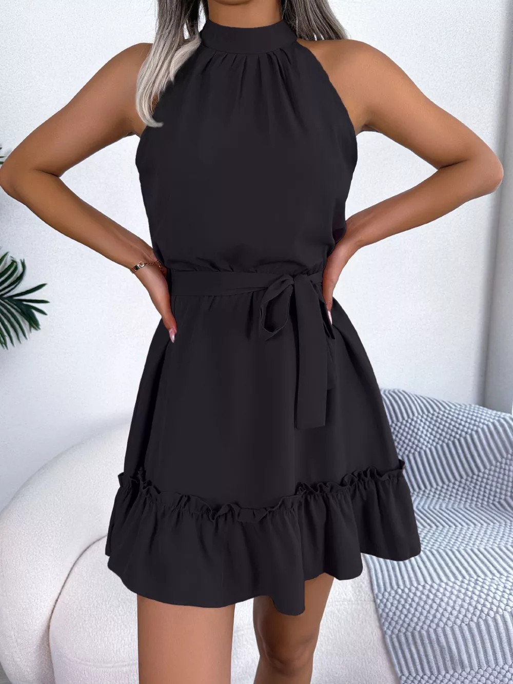 Halter Neck Ruffle Hem A-Line Dress, image 8