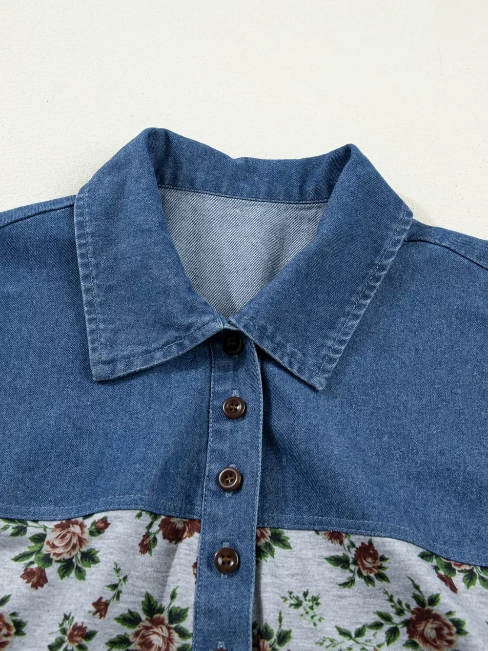 Floral Print Denim Patchwork Blouse, image 4